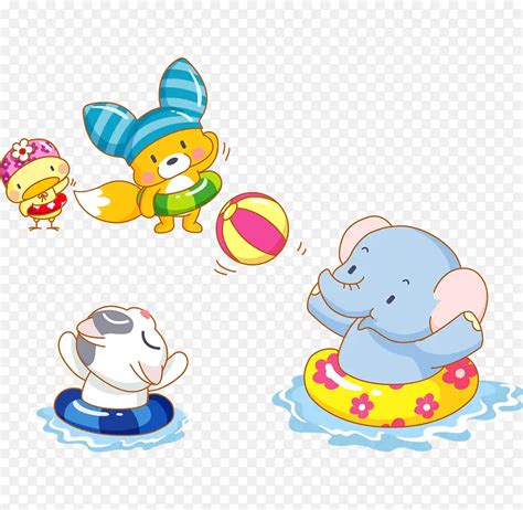 卡通手绘矢量可爱小象游泳玩球PNG图片素材下载_图片编号ylbzxdea-免抠素材网