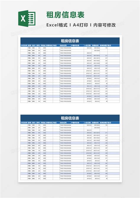房屋出租年度租金统计表Excel模板_千库网(excelID：161665)
