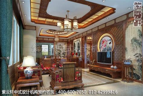 客厅中式装修效果图_重庆高尔夫别墅简约古典中式风格_紫云轩中式设计图库