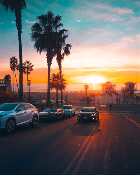 Wallpaper : sunset, palm trees, car, street, Sun, beach 1638x2048 ...