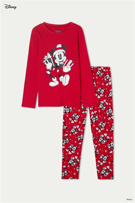 Mickey Mouse Print Long Cotton Pyjamas - | Tezenis