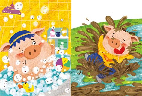 明天插画新作——儿童故事系列《不爱洗澡的小猪》，粉可爱哦!|插画|商业插画|明天教室 - 原创作品 - 站酷 (ZCOOL)