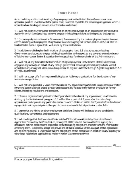 Ethics Pledge Format (Executive Order 13770) - Fill Out, Sign Online ...