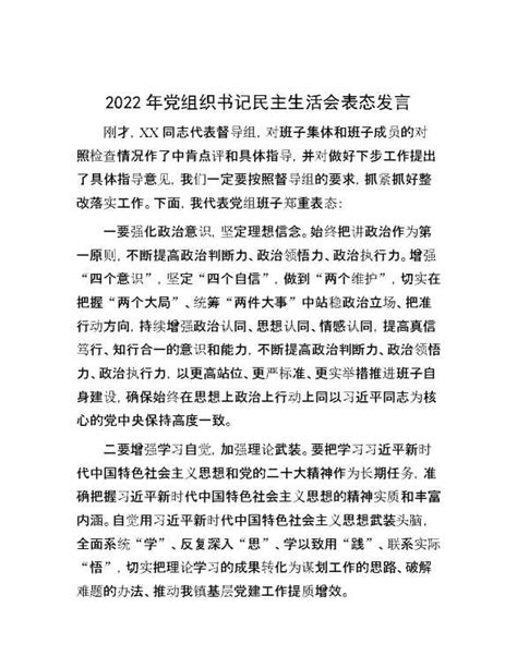 2022年党组织书记民主生活会表态发言|2gw.vip - 爱公文