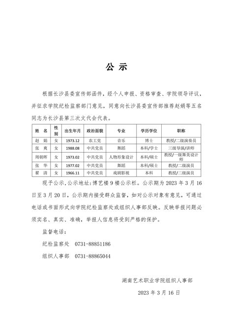 长沙县第三次文代会代表推荐公示-组织人事部