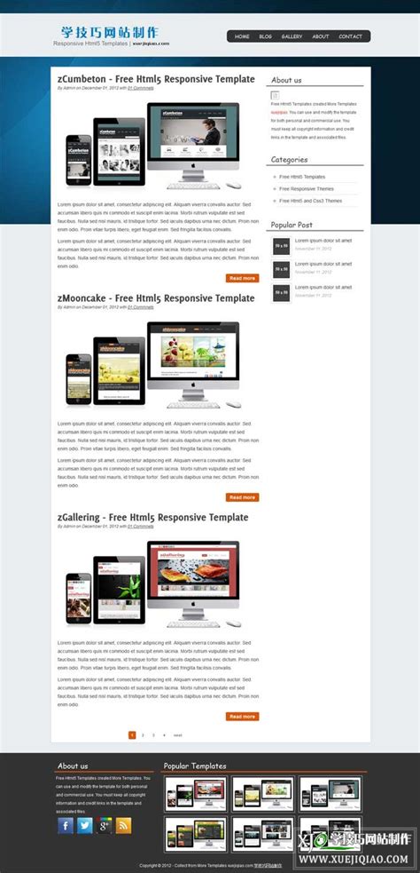 HTML5模板个人博客英文网页模板_网站模板-学技巧网站制作