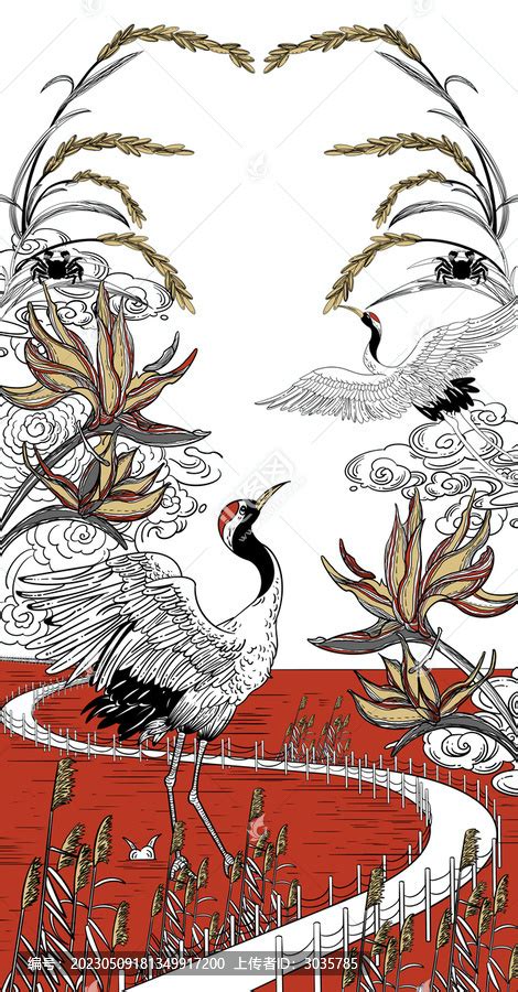 盘锦大米插画红海滩,自然风景,设计素材,设计模板,汇图网www.huitu.com