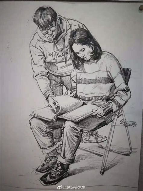 速写双人图片