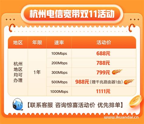 杭州电信宽带500M包年 送千兆路由器 线上申请 上门安装