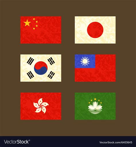 Flags china japan south korea taiwan hong kong Vector Image