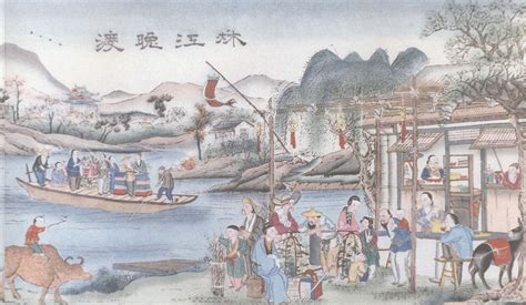 秋江晚渡-中国木版年画-图片