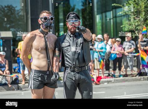 MONTREAL, CANADA, 16th August 2015. A BDSM master and his slave pose ...
