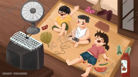 童年记忆打游戏玩耍友谊孩子旧时代六一插画图片-千库网