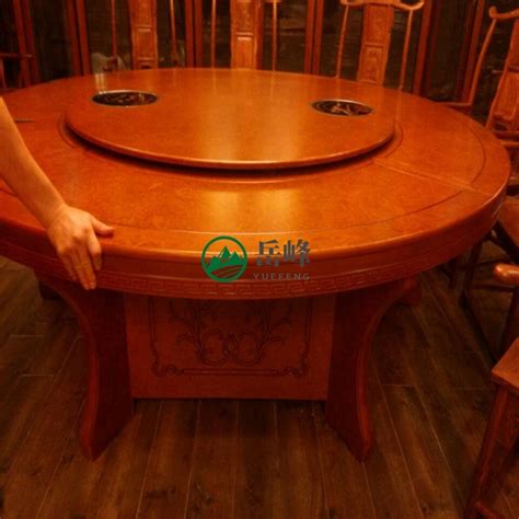 新中式餐桌椅组合 带转盘实木圆形餐桌现代轻奢小户型酒店圆桌-美间设计