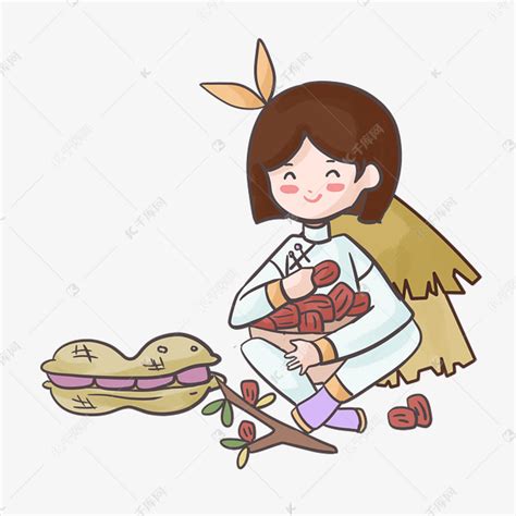 手绘卡通吃大枣的小女孩素材图片免费下载-千库网