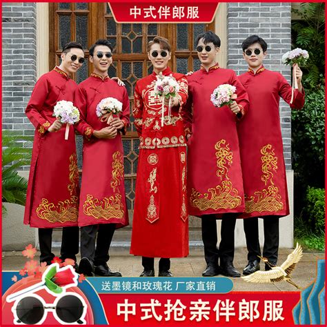 伴郎服中式婚礼伴郎兄弟团服装中国风礼服相声服大褂长衫长袍马褂_虎窝淘
