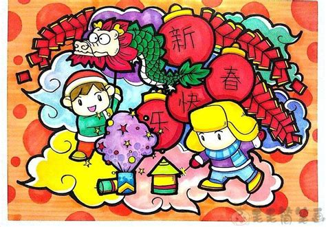过年儿童画：儿童画快乐的春节图片展示 咿咿呀呀儿童手工网
