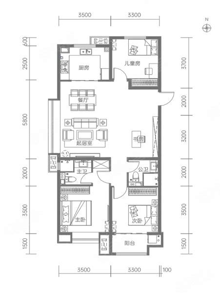 建投·紫宸府136平方米户型，建投·紫宸府3室2厅2卫1厨约136.00平米户型图，朝南朝向 - 太原安居客