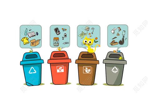 垃圾分类图标垃圾分类标识标志环保低碳生活垃圾分类垃圾桶元素PSD素材免费下载 - 觅知网