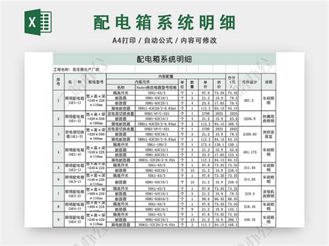 配电箱系统价格明细EXCEL模板-二哈办公