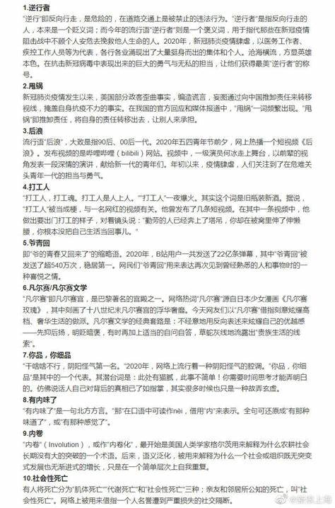 2020年十大网络用语词汇总结大全