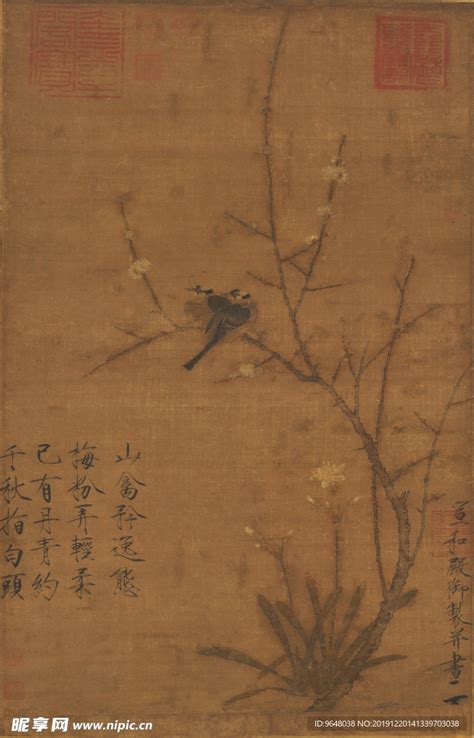 腊梅山禽图图片