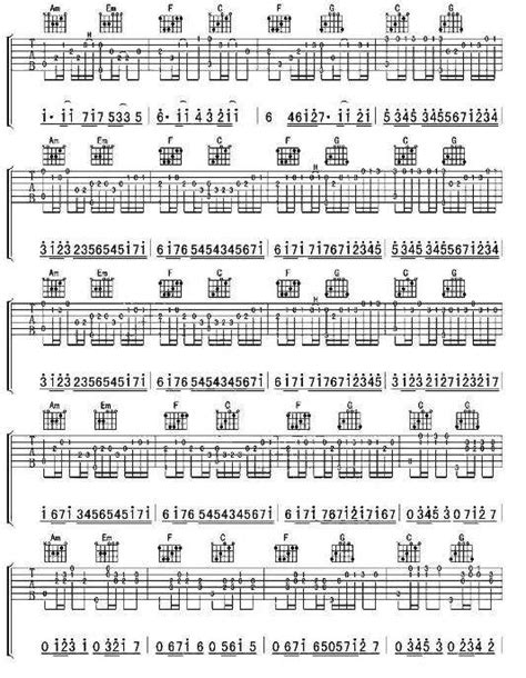 卡农吉他谱C调完整版新手初学者入门弹唱最简单易学的六线谱谱子 - 吉他简谱