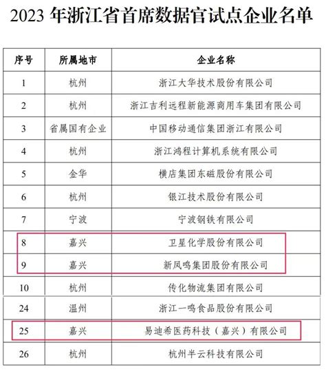 祝贺！嘉兴3家企业入选2023年浙江省首席数据官试点企业名单