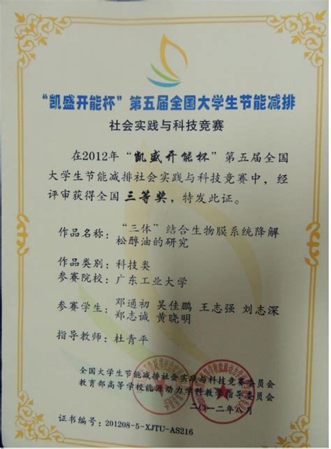 获奖证书-广东工业大学教学名师网