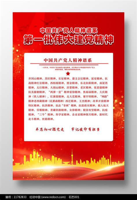 红色背景第一批伟大建党精神建党海报图片下载_红动中国