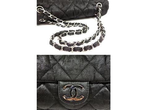 Chanel Classic Quilted Jumbo Chain Flap 232847 Black Nylon Shoulder Bag ...