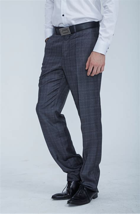 灰色格纹粘胶混纺商务西裤-男装定制 | 拉雅网，拉雅私定，拉雅私人定制，在线定制领导品牌