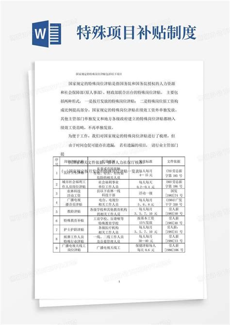 国家规定的特殊岗位津贴Word模板下载_编号qzbxewxo_熊猫办公