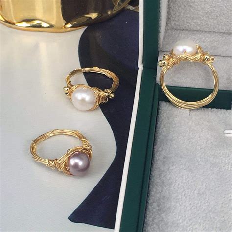 手工制作14K包金绕线淡水珍珠戒指时尚百搭饰品气质指环个性首饰-阿里巴巴