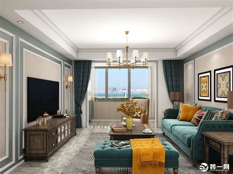 客厅墨绿色沙发搭配深色原木茶几，带来美式的厚重和怀旧感 ...