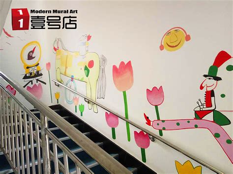 静安区威海路幼儿园楼道抽象画_上海手绘墙一号店-站酷ZCOOL