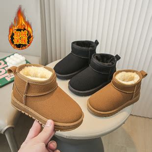 儿童韩版雪地靴洋气连袜短靴面包鞋2023冬季新款男女童保暖大棉鞋-阿里巴巴