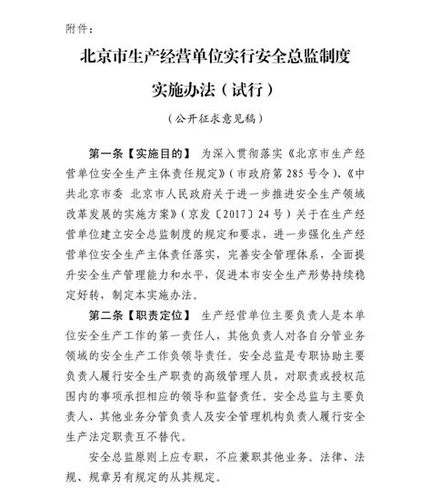 北京市生产经营单位实行安全总监制度实施办法（试行）