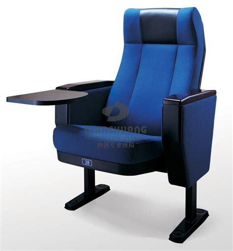 蓝色款带写字板高级礼堂椅-DC4034-典创五金座椅
