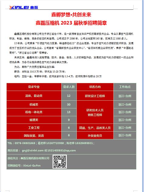【专场招聘+网投】温岭市鑫磊环保设备有限公司