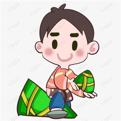 端午节吃粽子的小男孩手绘插画素材图片免费下载-千库网
