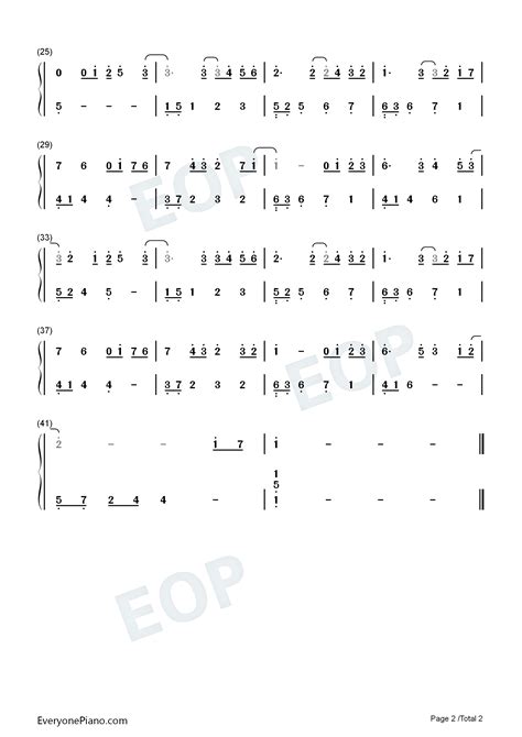 十年-C调简单版双手简谱预览2-钢琴谱文件（五线谱、双手简谱、数字谱、Midi、PDF）免费下载