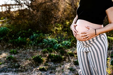 妇女在树木和自然之间散步时怀着孕的肚子生育概念高清图片下载-正版图片305308137-摄图网