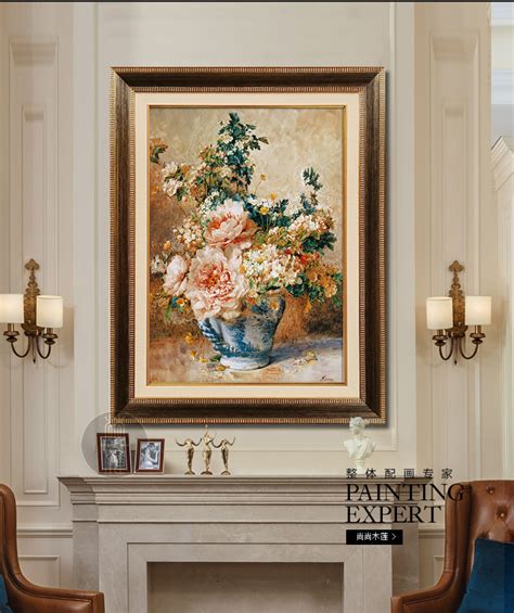 美式客厅餐厅壁画欧式走廊过道挂画手绘花卉油画入户玄关装饰画-美间设计