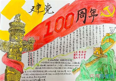 建党100周年-传承红色基因 讴歌百年巨变手抄报绘画图片 - 巧巧简笔画