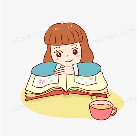甜美女生头像拿着书卡通