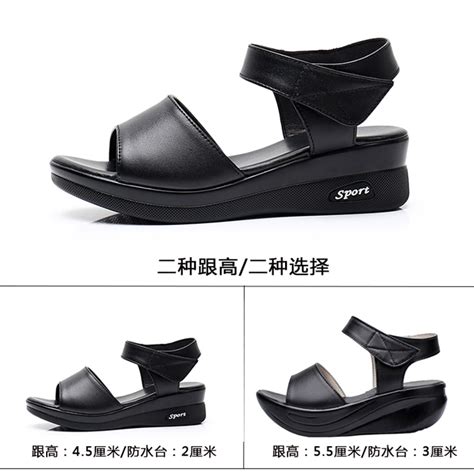 乐自夫夏季正品真皮摇摇鞋女松糕凉鞋减肥图片