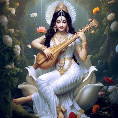 Premium Photo | Hindu beautiful Goddess Saraswati the embodiment of ...