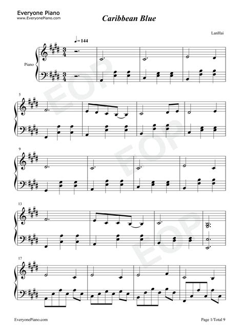Caribbean Blue-Enya五线谱预览1-钢琴谱文件（五线谱、双手简谱、数字谱、Midi、PDF）免费下载