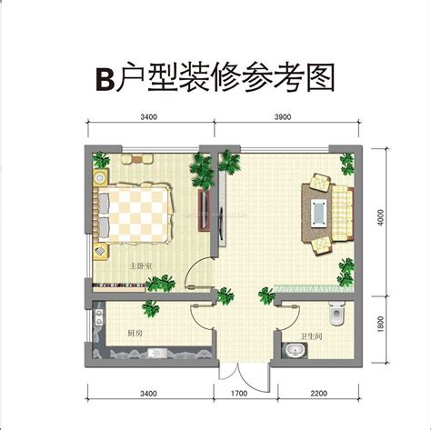 一室一厅户型平面图PSD素材免费下载_红动中国